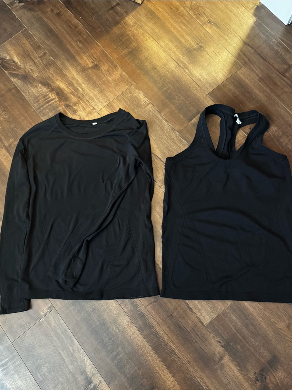 Athleta Black Long Sleeve Top + Black Racerback Elation Tank Set